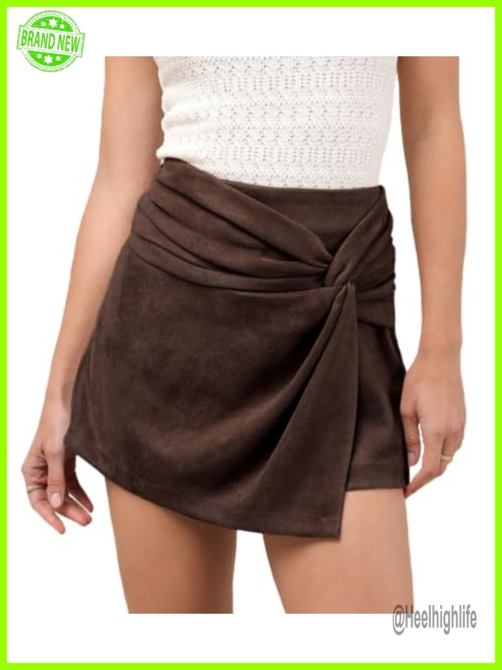 Faux Suede Mini Skort A-Line Wrap Short Skirt with Hidden Zipper